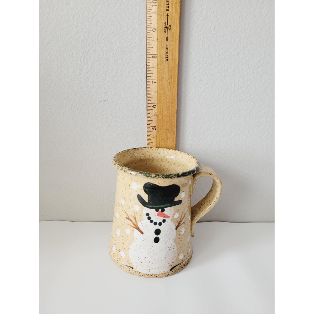 Vintage Snowman Speckled Stoneware Coffee Cup Mug Three Rivers Pottery 1991 - Picture 15 of 16
